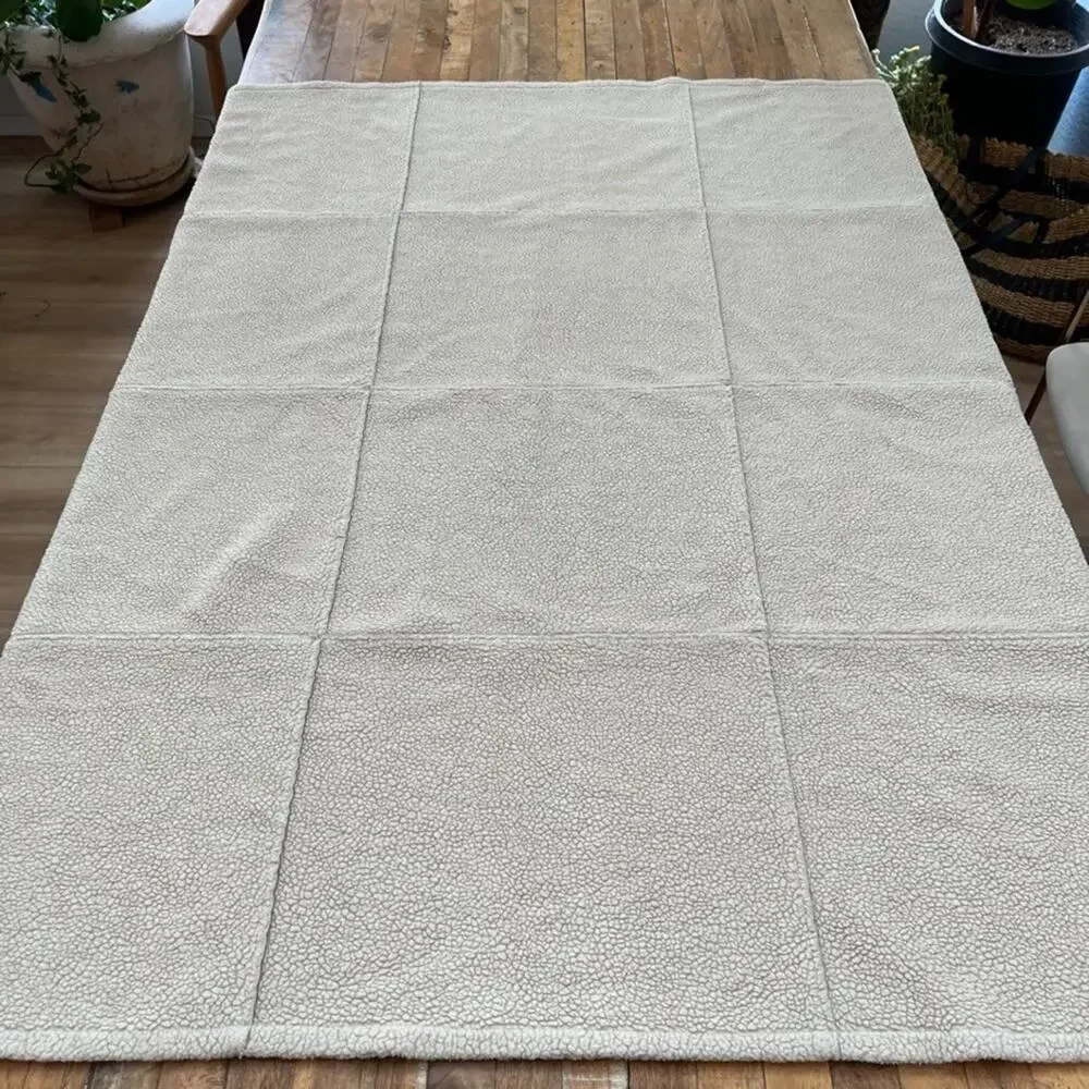 Pottery Barn Faux Suede Sherpa Throw Blanket 50 x 60 in Grid Pattern